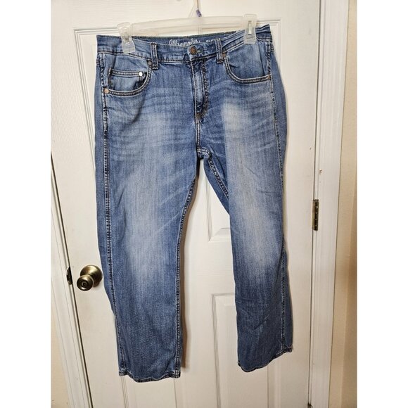 Wrangler Retro Slim Straight Jeans Mens 34x30 Blue Denim Western Straight Leg - Picture 1 of 9